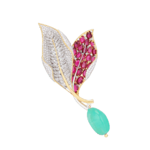 Ruby Rainfall Leaflet Coat Pin