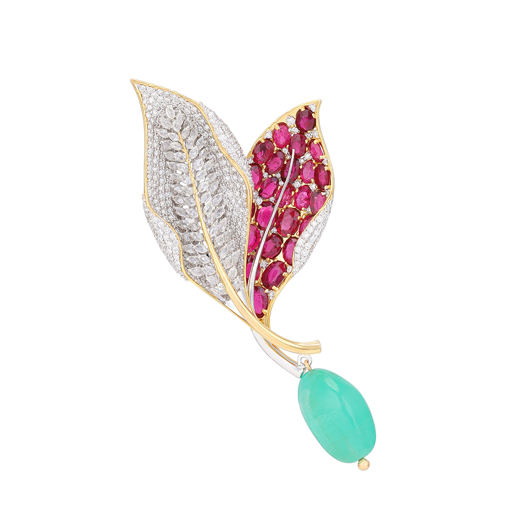 Ruby Rainfall Leaflet Coat Pin